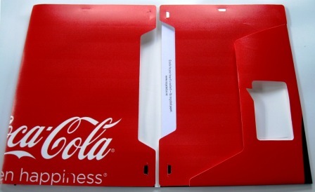 Inside view of the recycled poster folders made from Coca-Cola's countour Adshel campaign